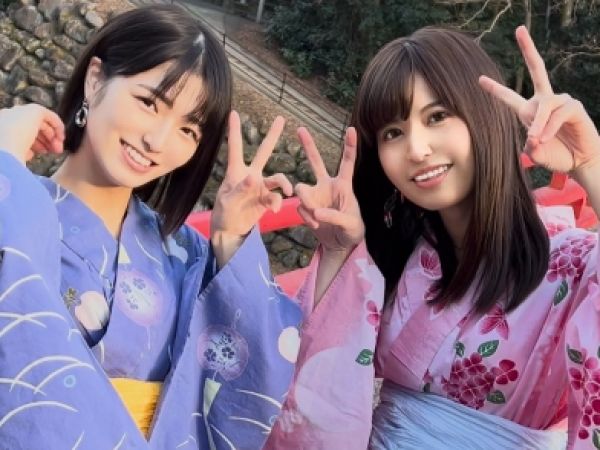 【18歳スレンダー女子2人組】温泉旅行で浴衣姿がエロすぎる！肉欲むき出しの乱交SEXで美ボディを堪能♡着衣ハメ撮りで興奮度MAX！